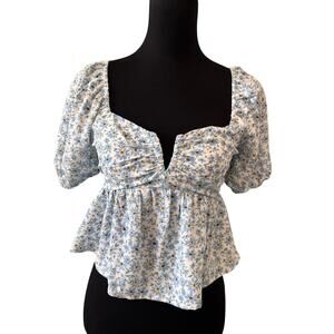 New LUSH NORDSTROM Women's White-Blue Floral Blouse Top Size S
